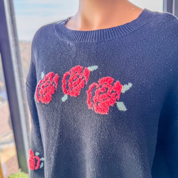 Francesca’s Rose Intarsia’s Embroidered Sweater, Women’s Size Small-New With Tag - Picture 3 of 9